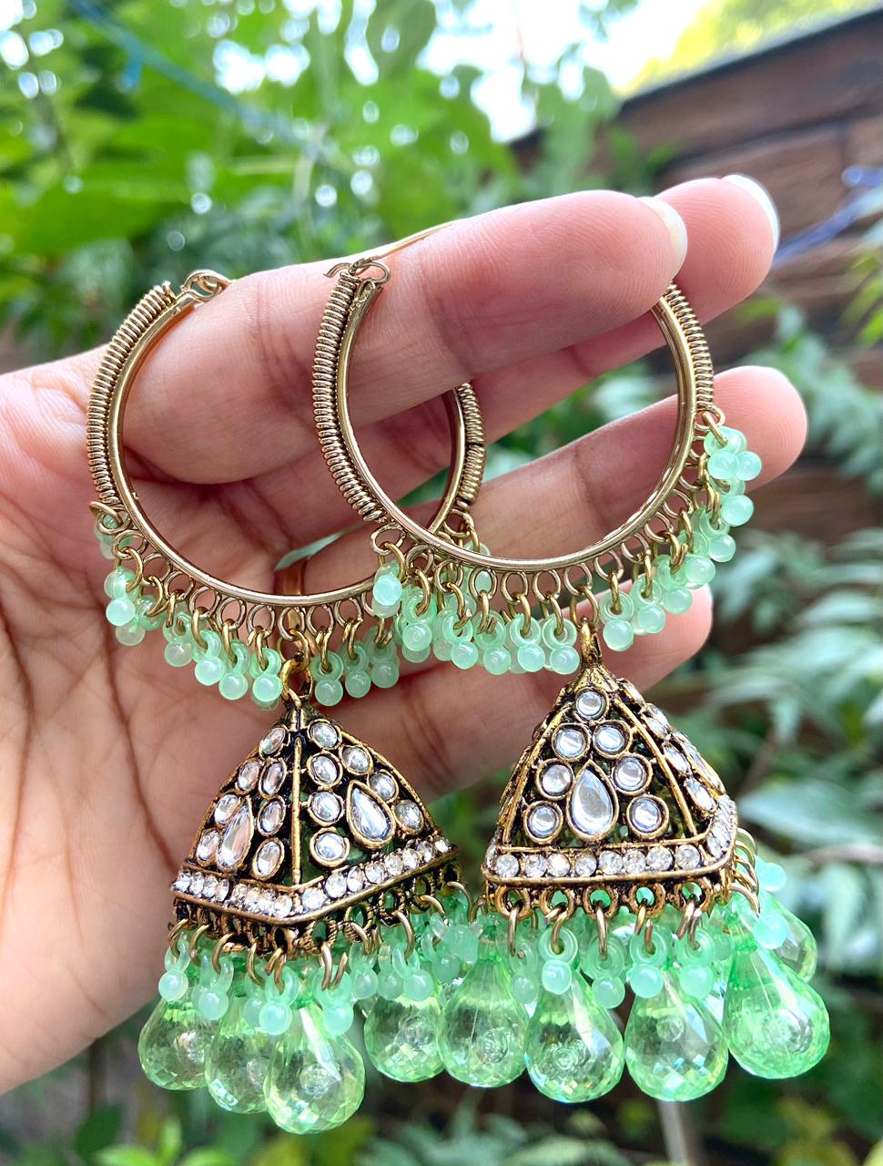 Annu Square Bali Jhumka with Crystal Drops