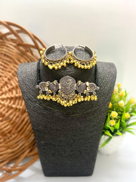Zironica Greman Silver Dual Tone Choker Set