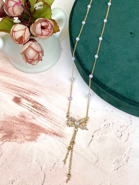 Larie Bow Rosegold Anti-Tarnish Pendant Necklace