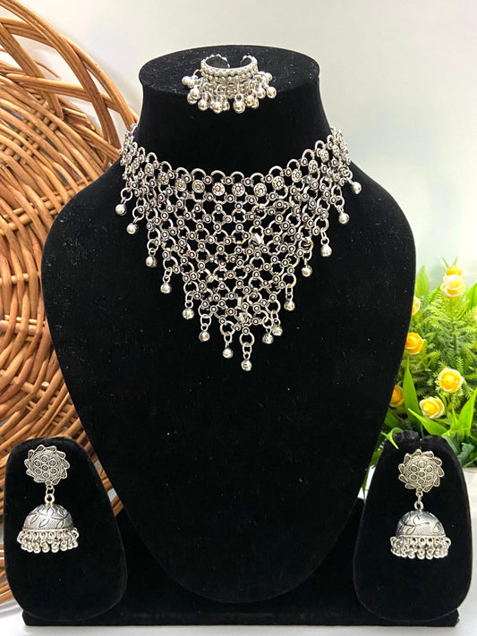 Kartiyanika Germn Silver Choker Set