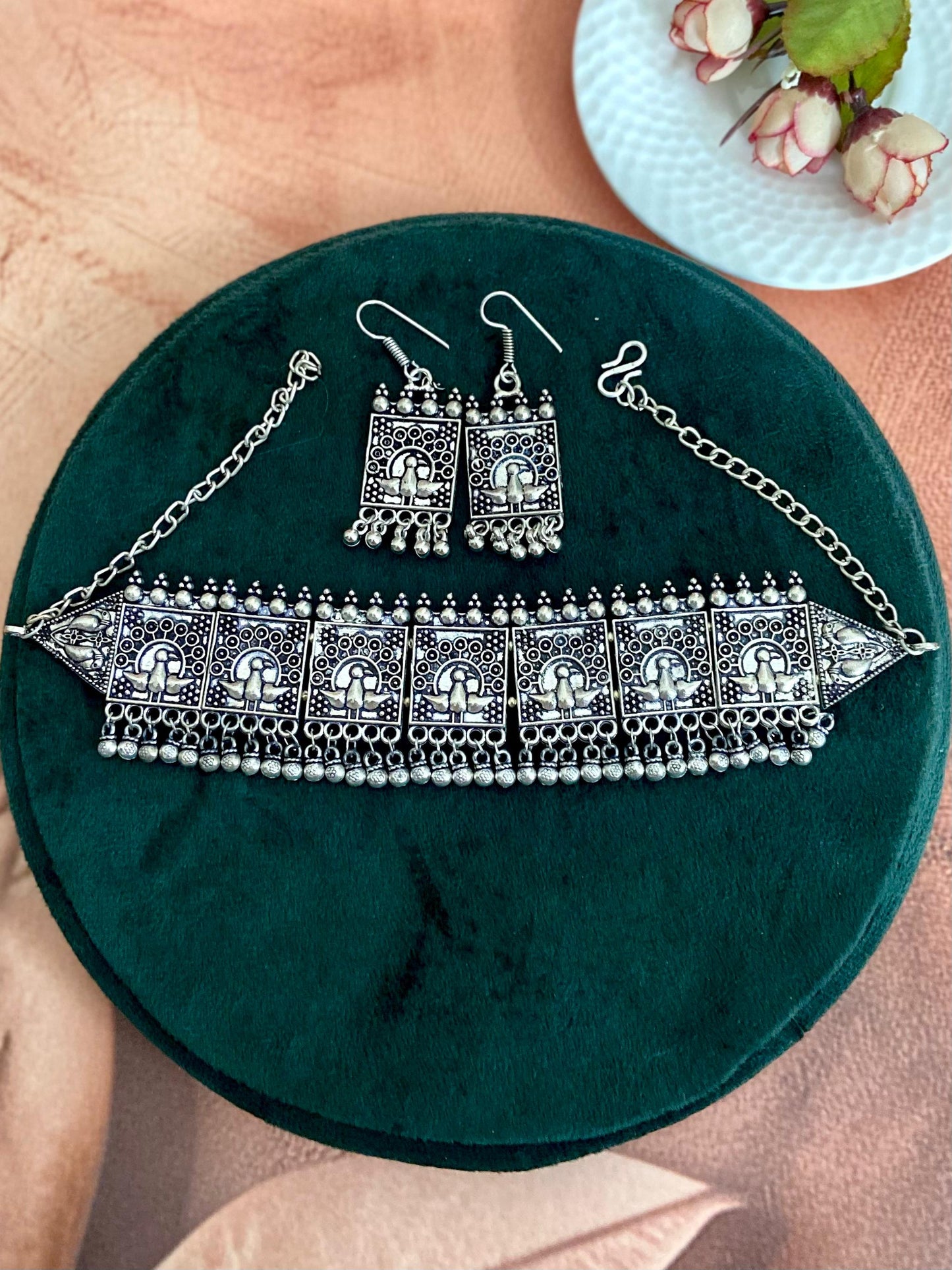 Peacock German Silver Choker Set