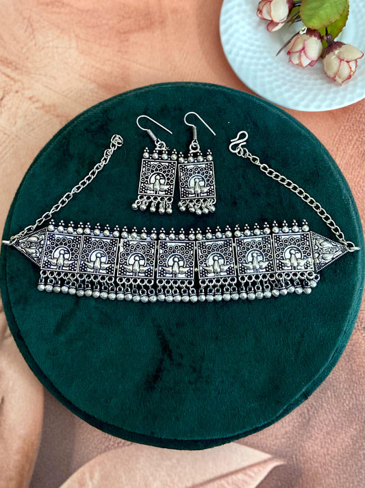 Peacock German Silver Choker Set