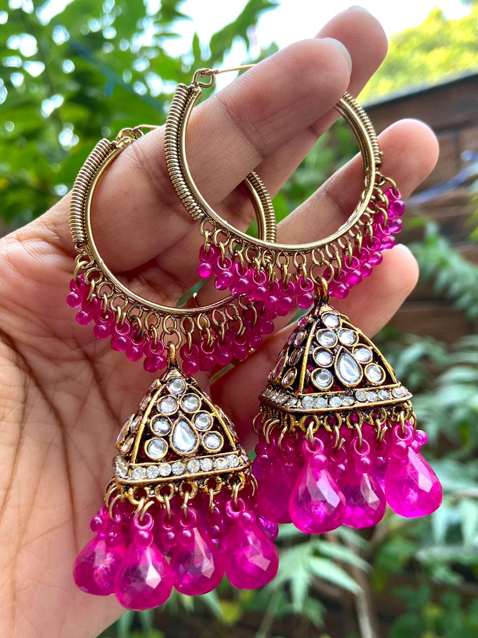 Annu Square Bali Jhumka with Crystal Drops