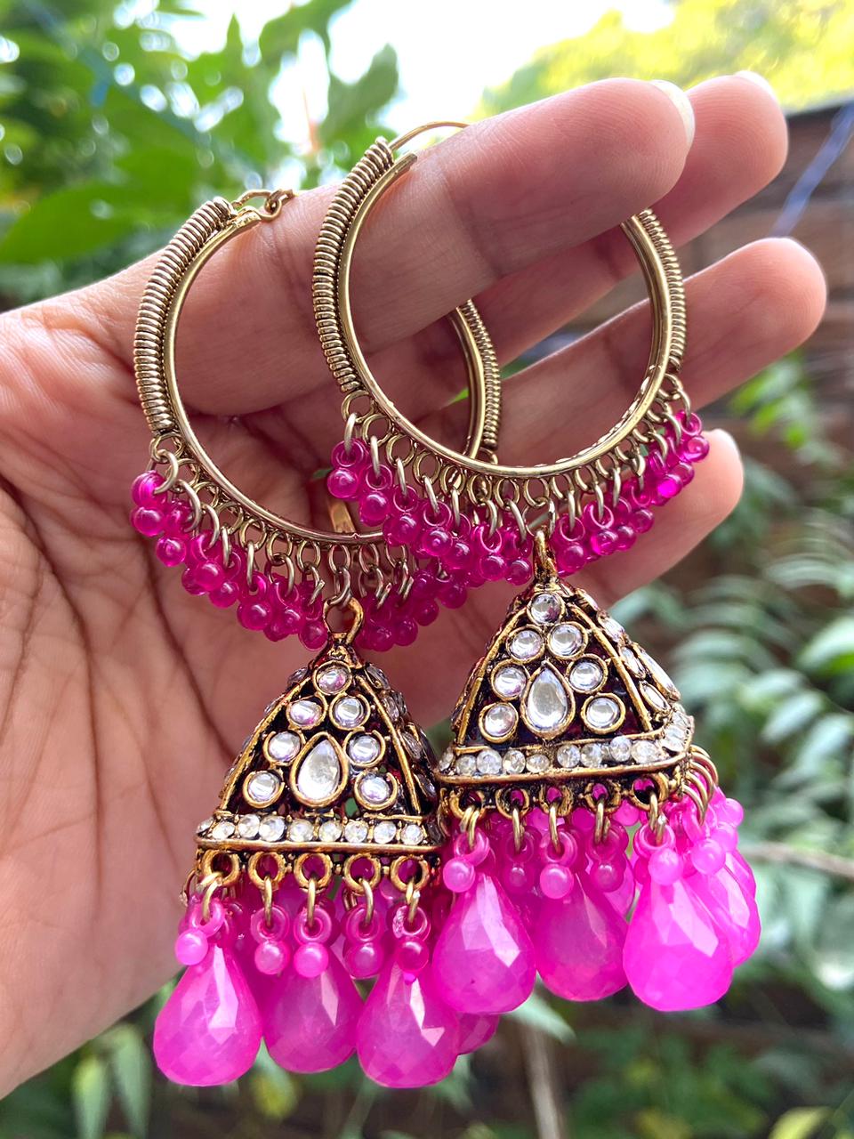 Annu Square Bali Jhumka with Crystal Drops