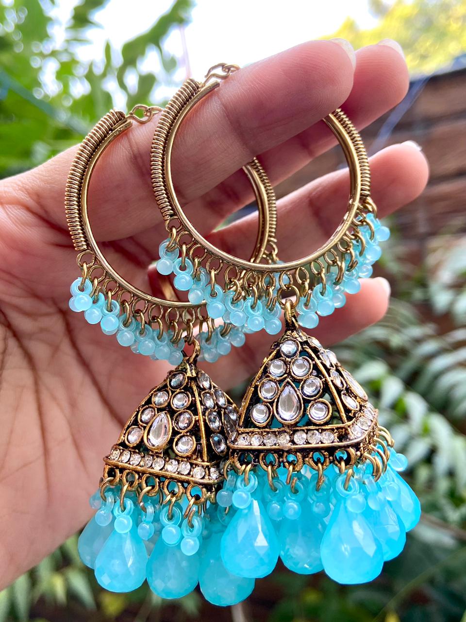 Annu Square Bali Jhumka with Crystal Drops