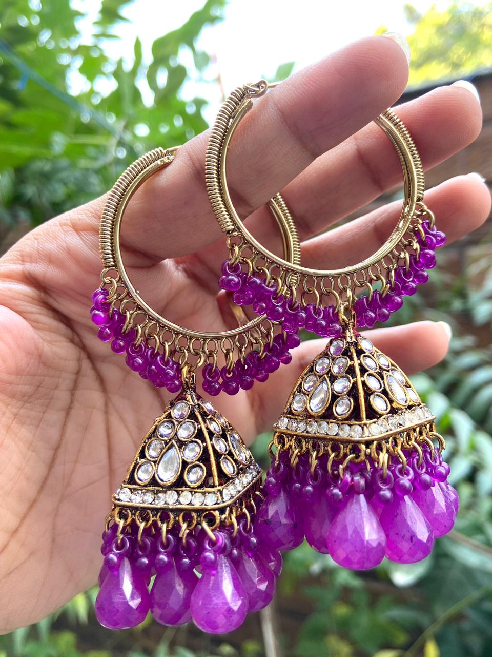 Annu Square Bali Jhumka with Crystal Drops