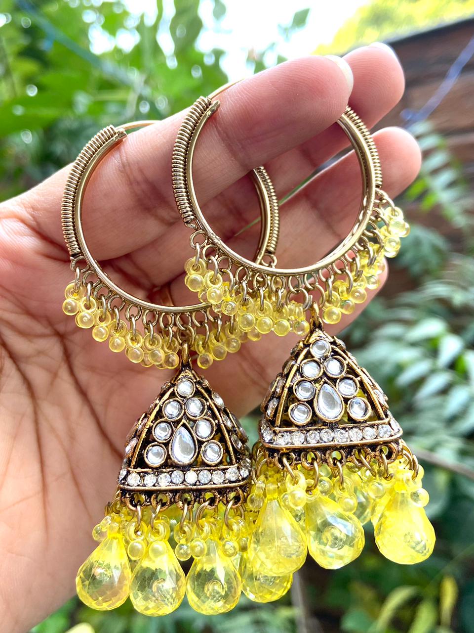 Annu Square Bali Jhumka with Crystal Drops