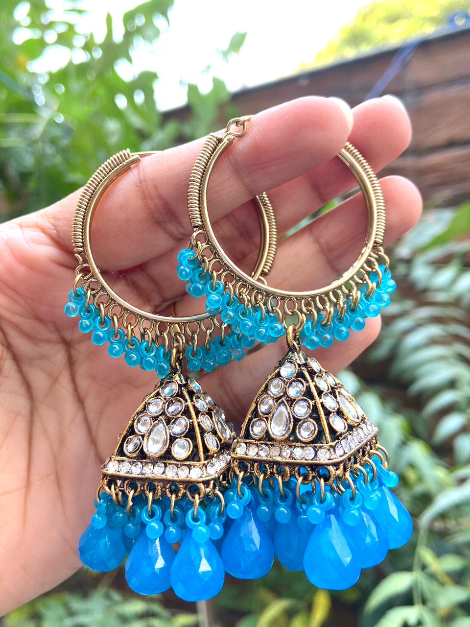 Annu Square Bali Jhumka with Crystal Drops